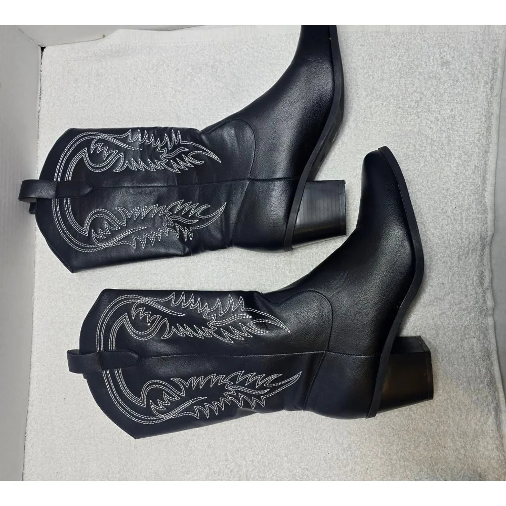 Women's Unbranded Black and White Heeled Cowboy Boots Size 9 - Picture 9 of 10